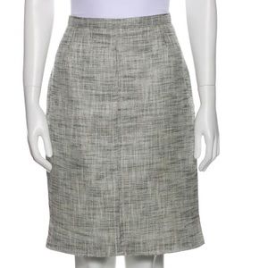 MaxMara tweed knee length pencil skirt linen blend sides slit workwear